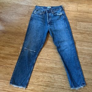 Agolde Riley High-Rise Straight Crop Distressed Jeans in Frequency